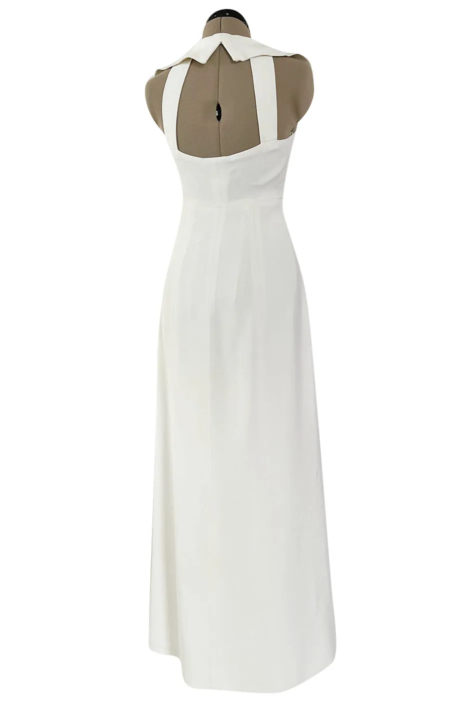 Chic Cruise 1997 Chanel by Karl Lagerfeld White Dress w Large Collar & Logo Buttons