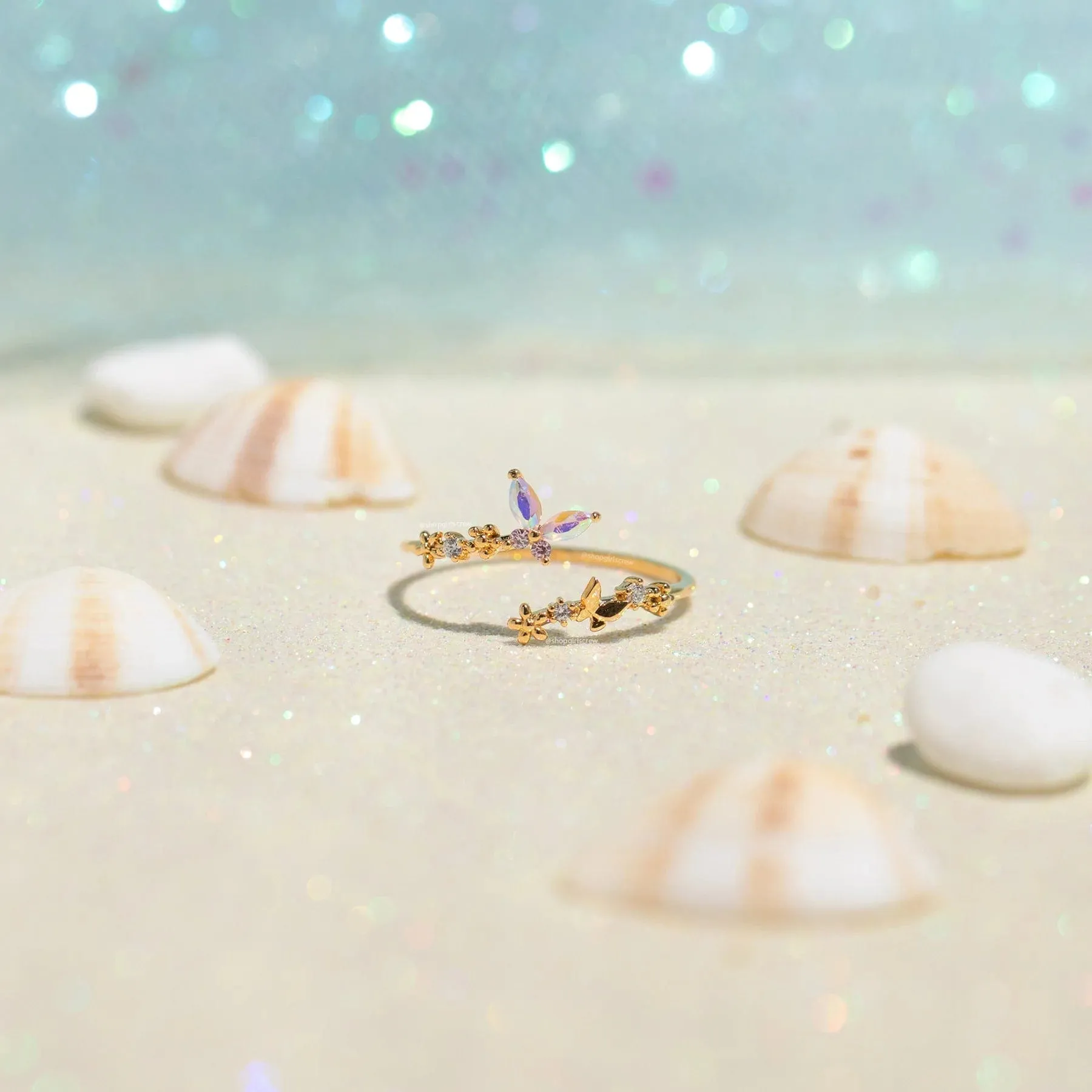 Chic CZ Inlaid Adjustable Floral Butterfly Ring