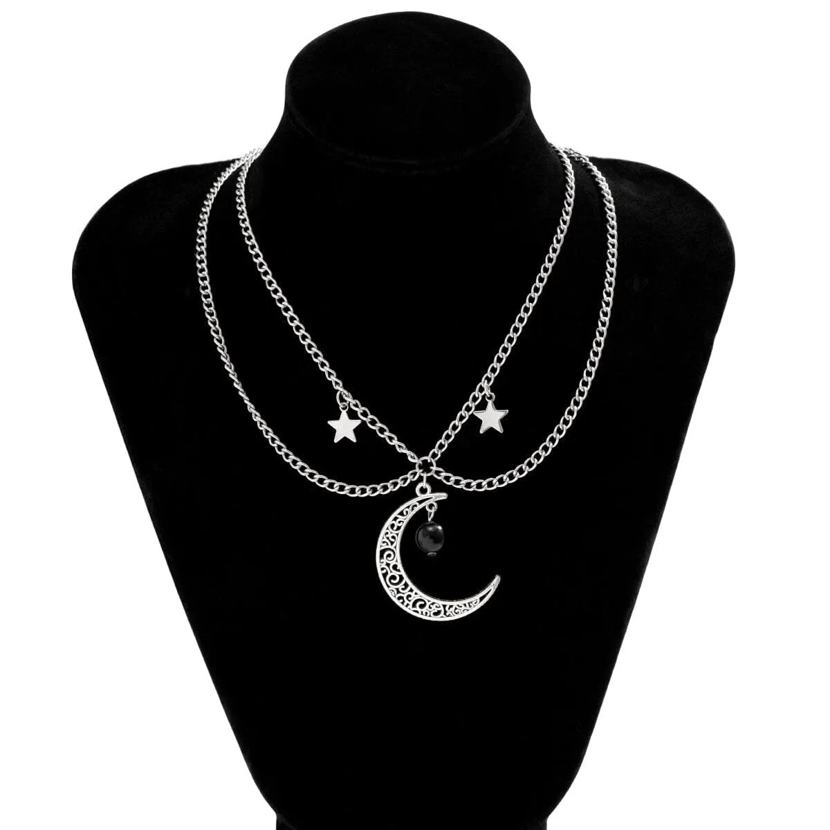 Chic Layered Star Moon Phase Tassel Choker Necklace