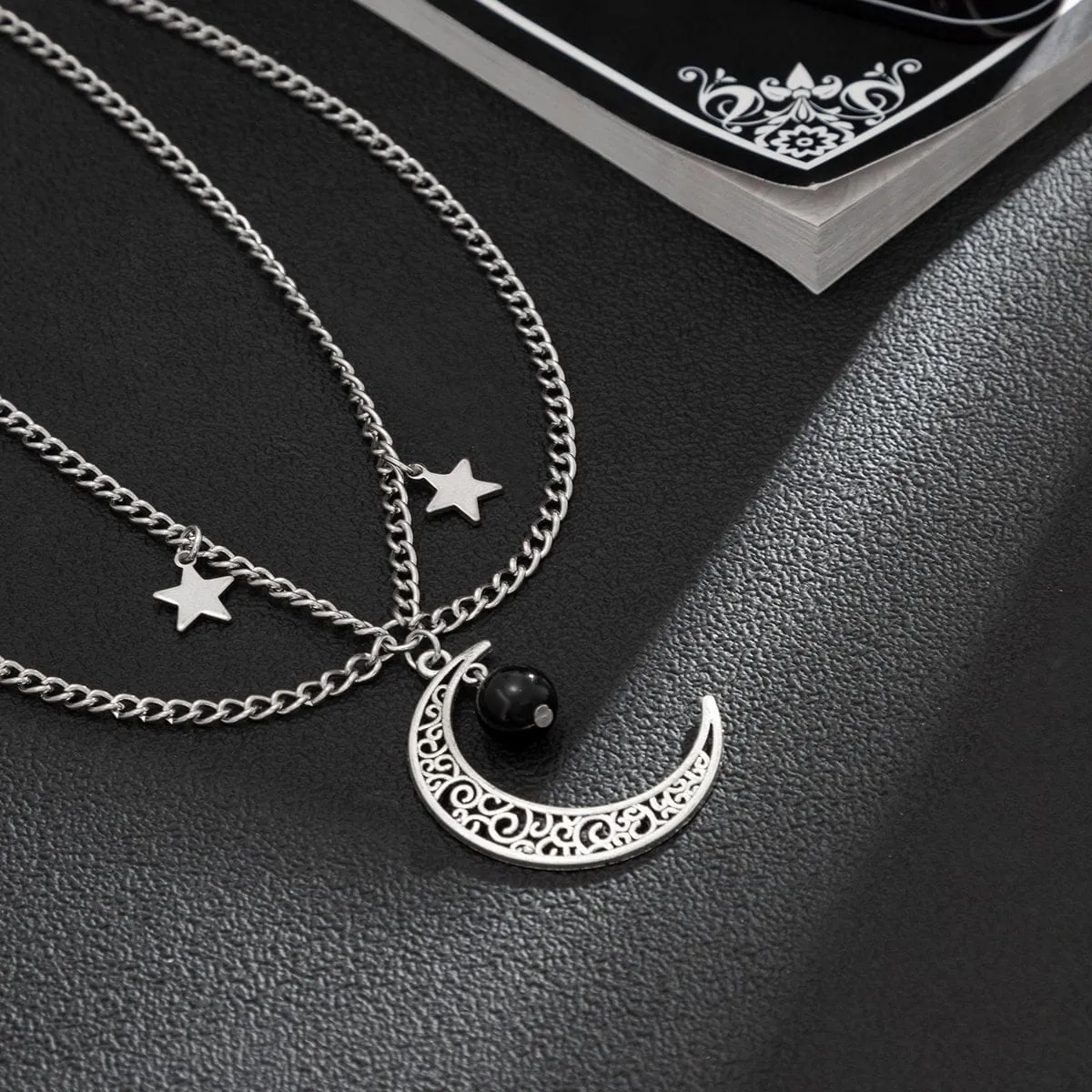 Chic Layered Star Moon Phase Tassel Choker Necklace