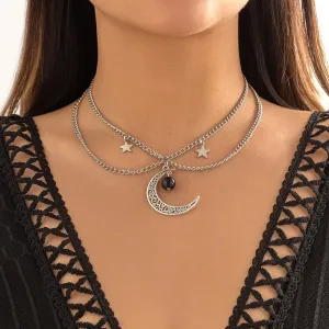 Chic Layered Star Moon Phase Tassel Choker Necklace