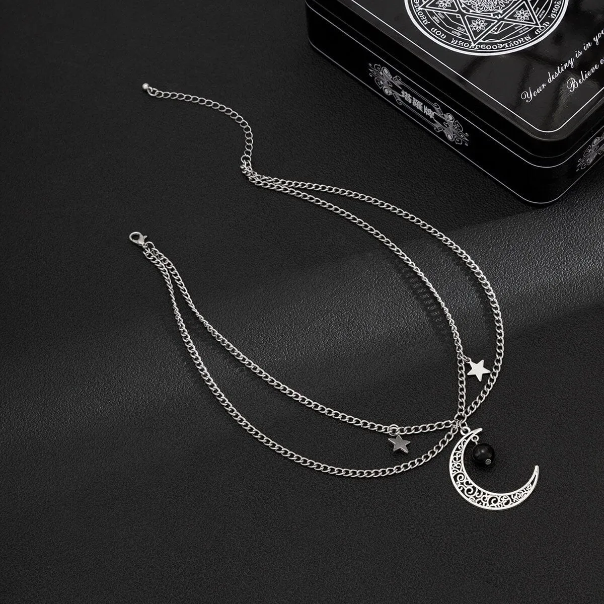 Chic Layered Star Moon Phase Tassel Choker Necklace