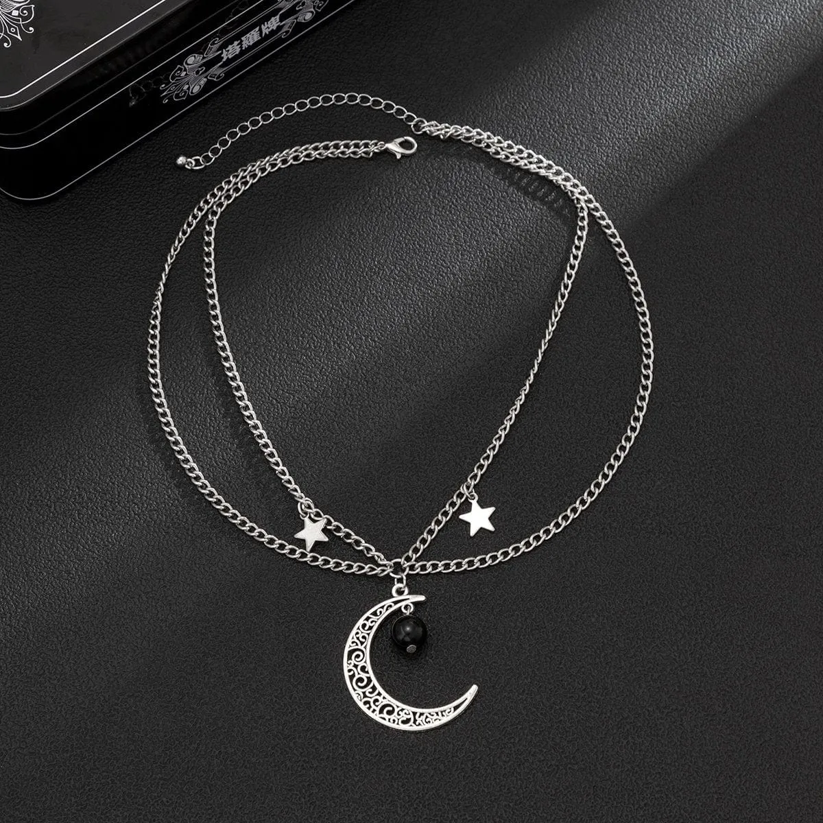 Chic Layered Star Moon Phase Tassel Choker Necklace
