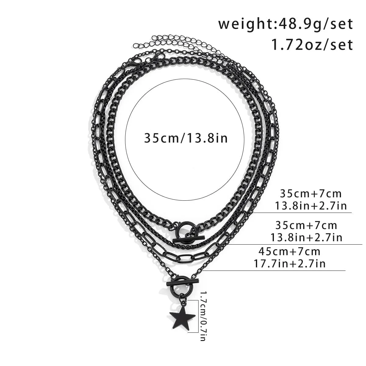Chic Layered Toggle Clasp Star Pendant Chain Necklace Set