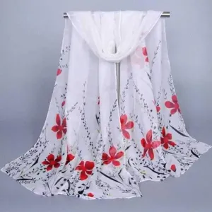 Chic Leaves and Flowers Pattern Chiffon Scarf For Women - Red