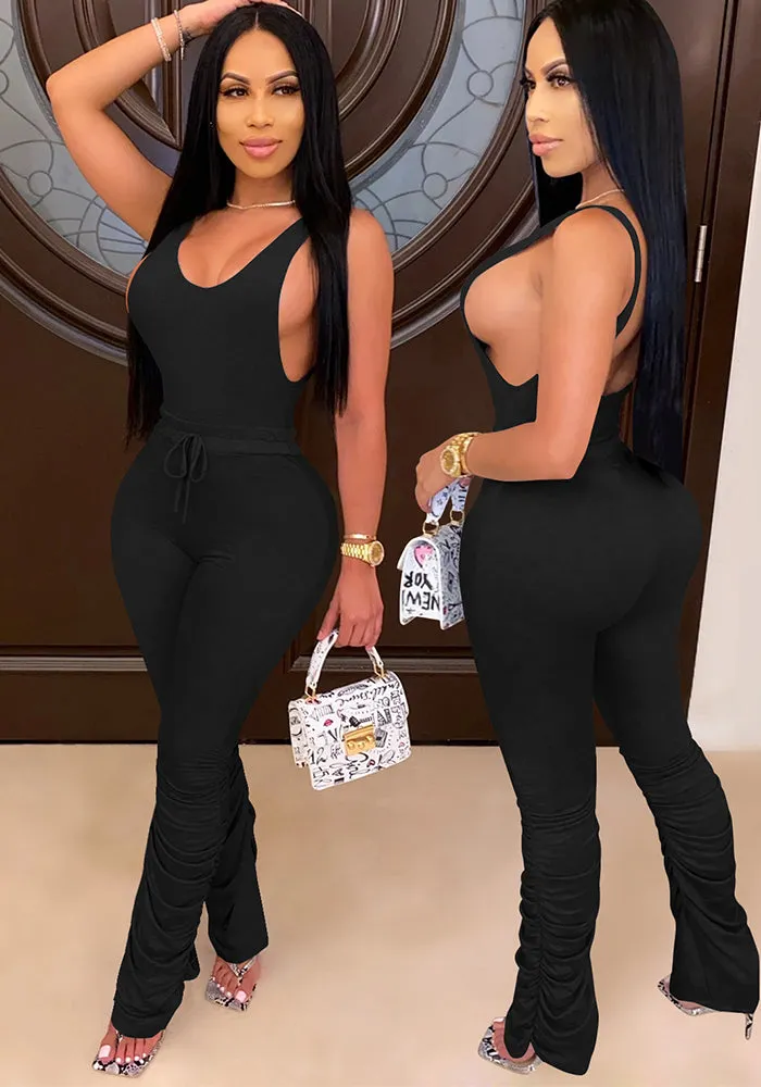 Chic Pleated Vest and Ruched Pant Two-Piece Set for Effortless Style