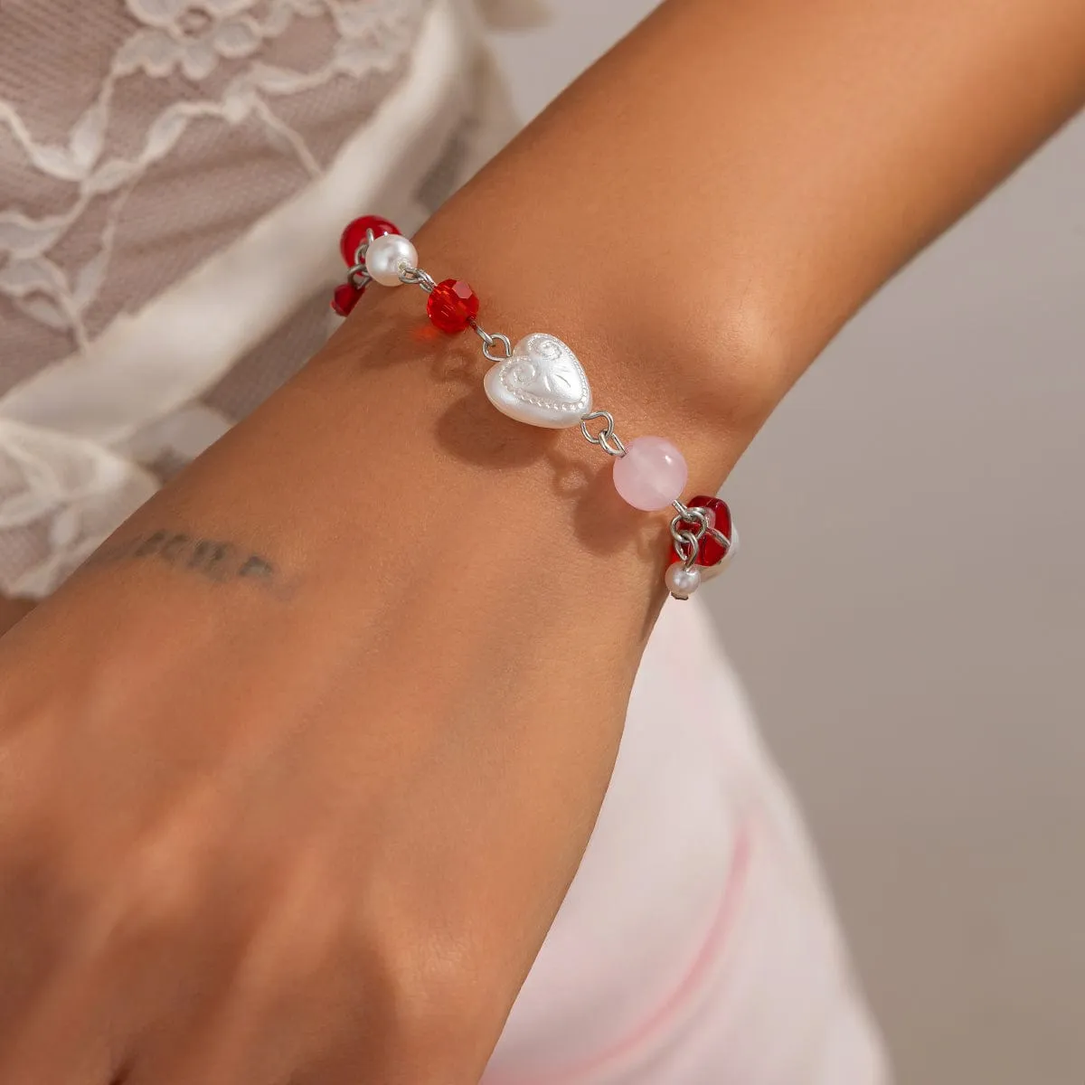 Chic Star Heart Pearl Crystal Chain Bracelet