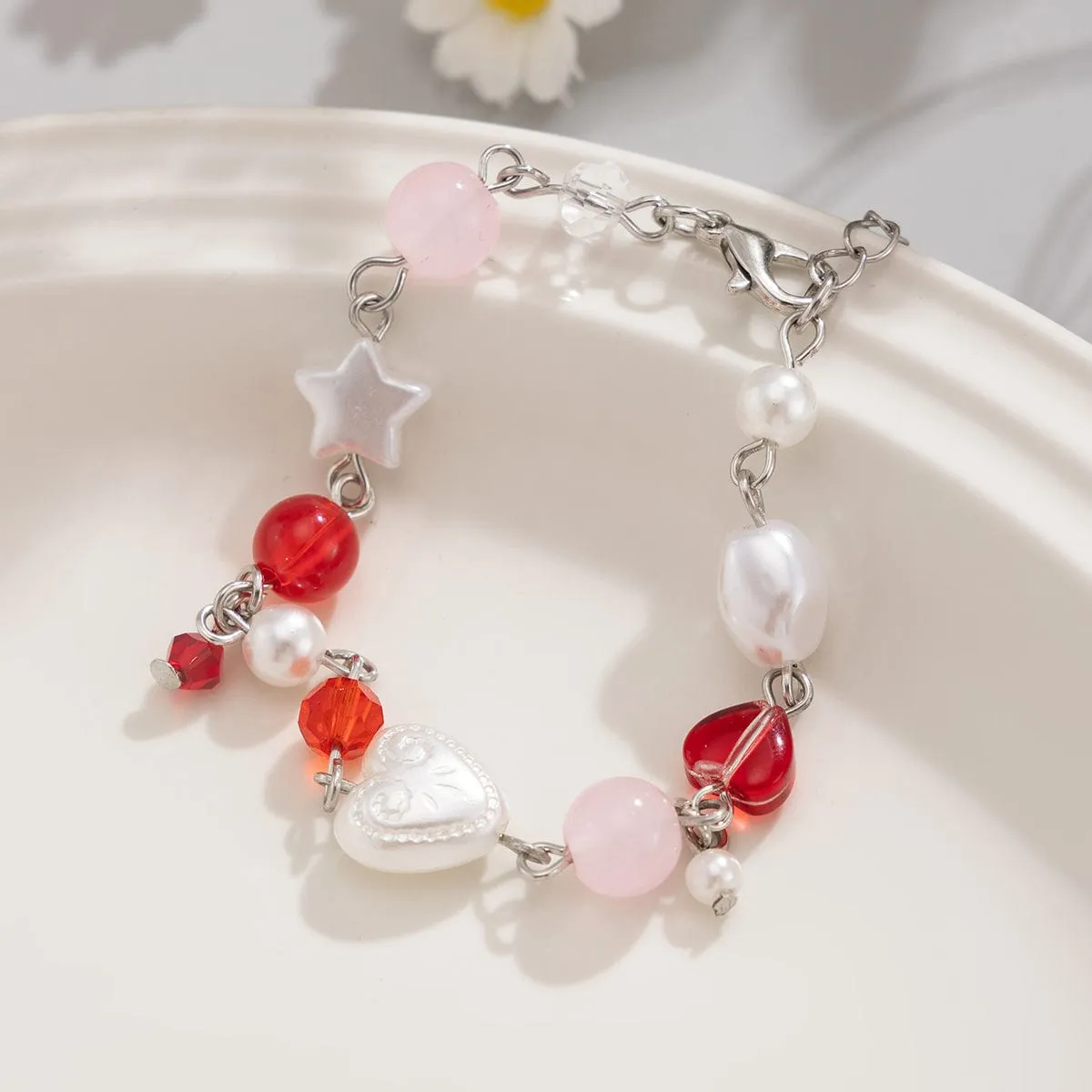 Chic Star Heart Pearl Crystal Chain Bracelet
