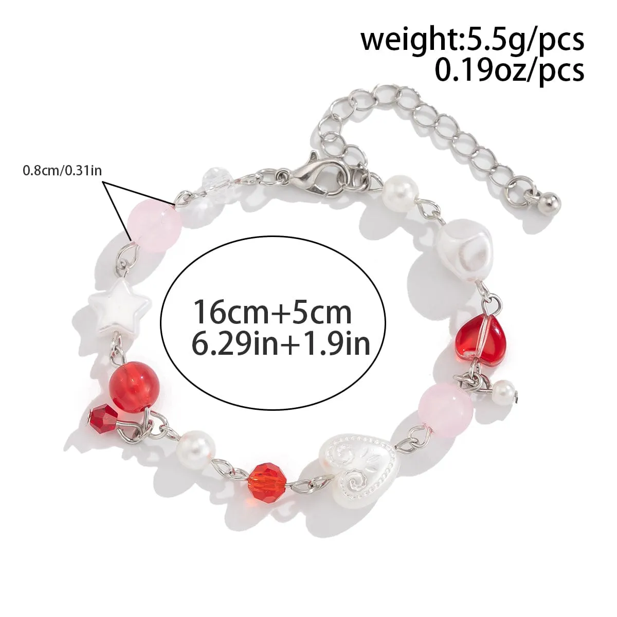 Chic Star Heart Pearl Crystal Chain Bracelet