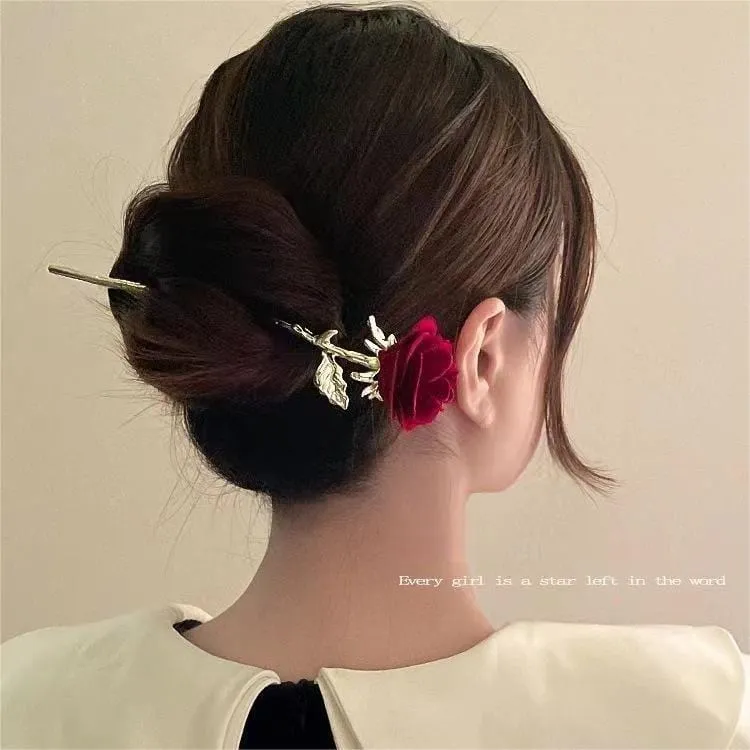 Chic Velvet Rose Chignon Hair Fork Hair Pin