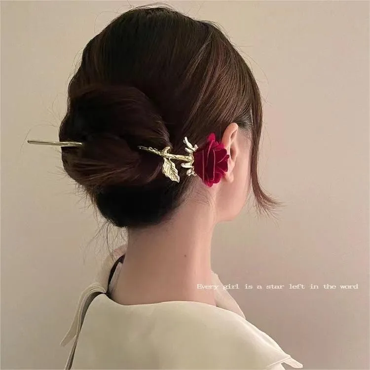 Chic Velvet Rose Chignon Hair Fork Hair Pin