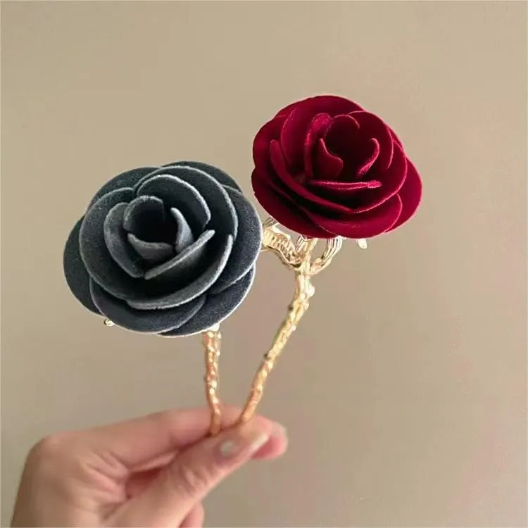 Chic Velvet Rose Chignon Hair Fork Hair Pin