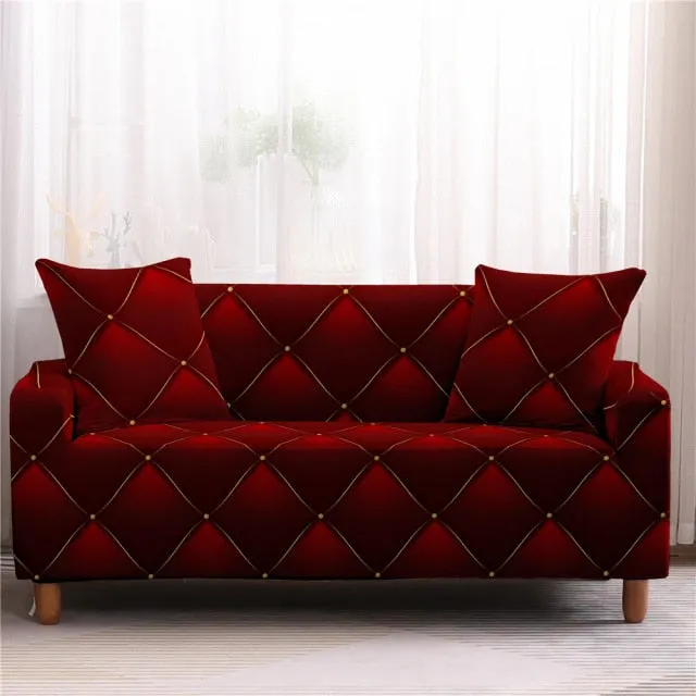 Christmas Floral Red Stretch Sofa Cover Living Room All Inclusive Anti-Dirty Slipcover Furniture Protector Elastic Couch Cover