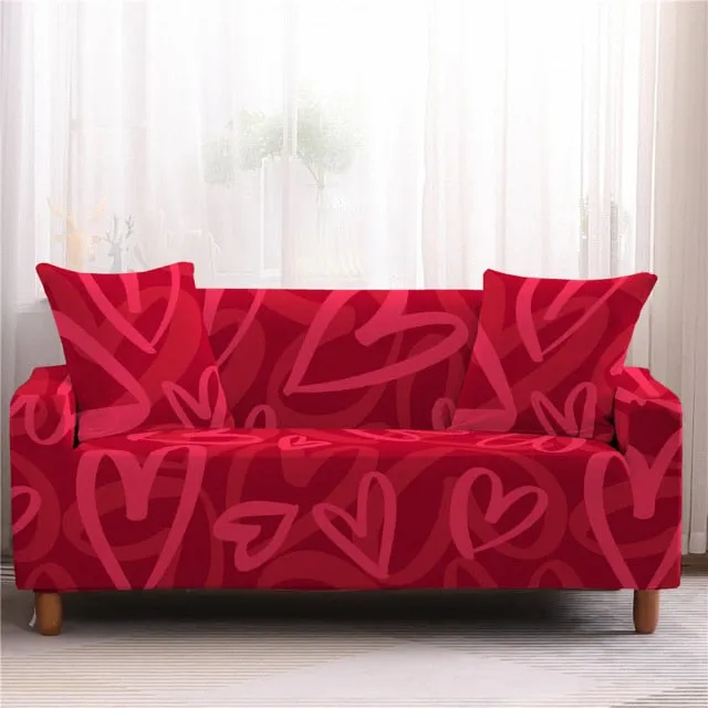 Christmas Floral Red Stretch Sofa Cover Living Room All Inclusive Anti-Dirty Slipcover Furniture Protector Elastic Couch Cover