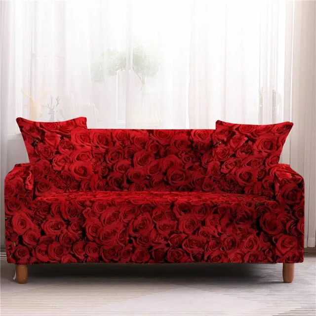 Christmas Floral Red Stretch Sofa Cover Living Room All Inclusive Anti-Dirty Slipcover Furniture Protector Elastic Couch Cover