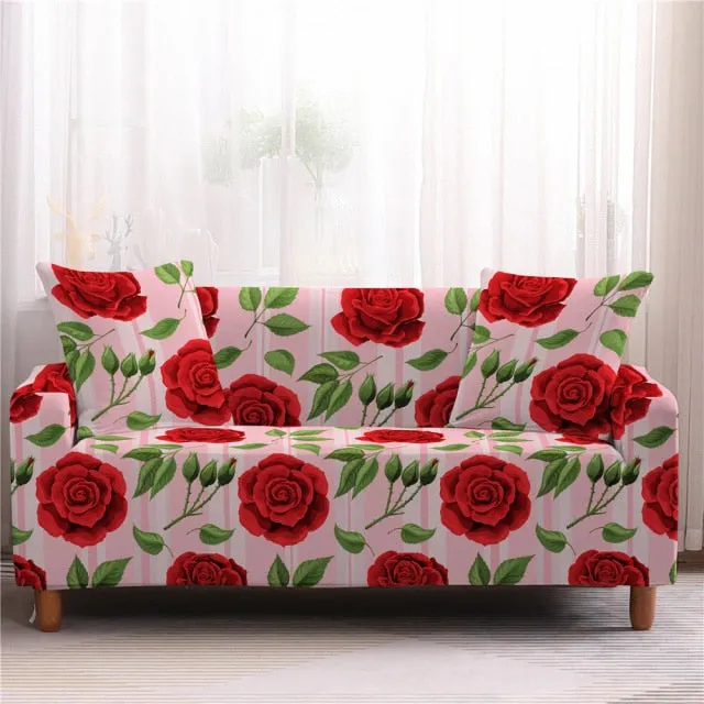 Christmas Floral Red Stretch Sofa Cover Living Room All Inclusive Anti-Dirty Slipcover Furniture Protector Elastic Couch Cover