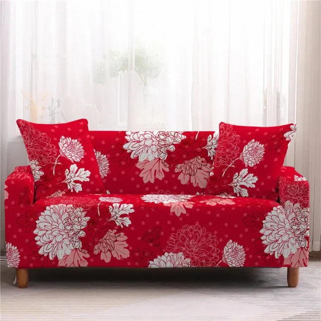 Christmas Floral Red Stretch Sofa Cover Living Room All Inclusive Anti-Dirty Slipcover Furniture Protector Elastic Couch Cover