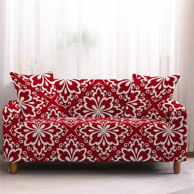 Christmas Floral Red Stretch Sofa Cover Living Room All Inclusive Anti-Dirty Slipcover Furniture Protector Elastic Couch Cover