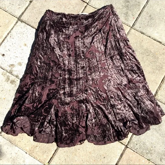 Coldwater Creek Burnt Velvet Flowy Brown Whimsigoth Skirt