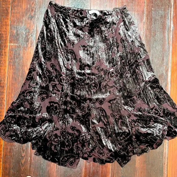 Coldwater Creek Burnt Velvet Flowy Brown Whimsigoth Skirt