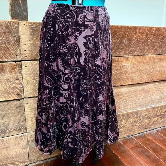 Coldwater Creek Burnt Velvet Flowy Brown Whimsigoth Skirt