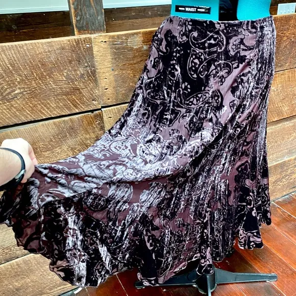 Coldwater Creek Burnt Velvet Flowy Brown Whimsigoth Skirt