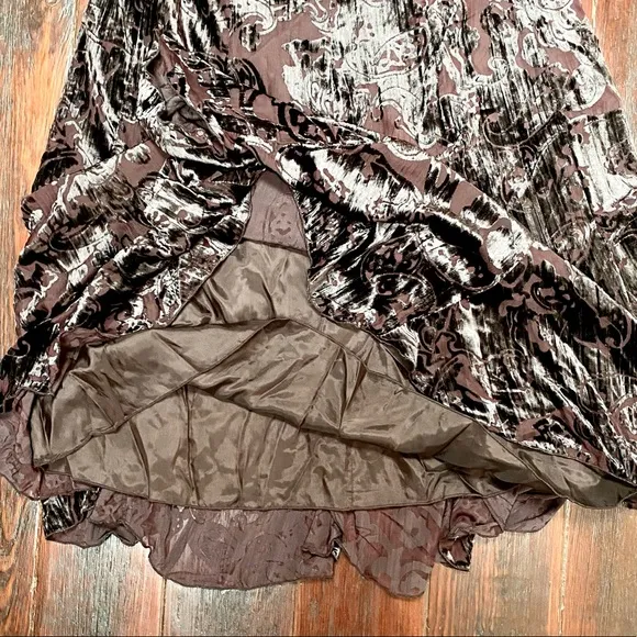 Coldwater Creek Burnt Velvet Flowy Brown Whimsigoth Skirt