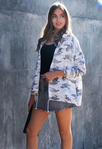 Comoufloge Hooded Open Cardigan with Bottom Hem