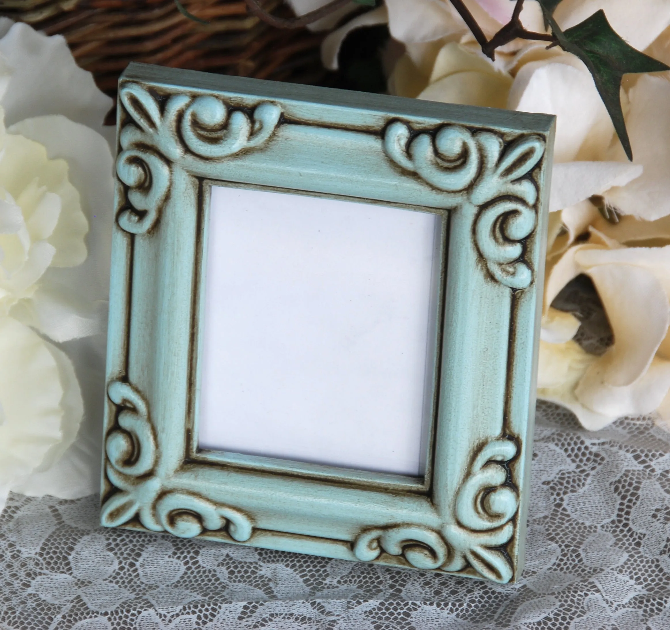 Cottage chic small robin's egg blue frame