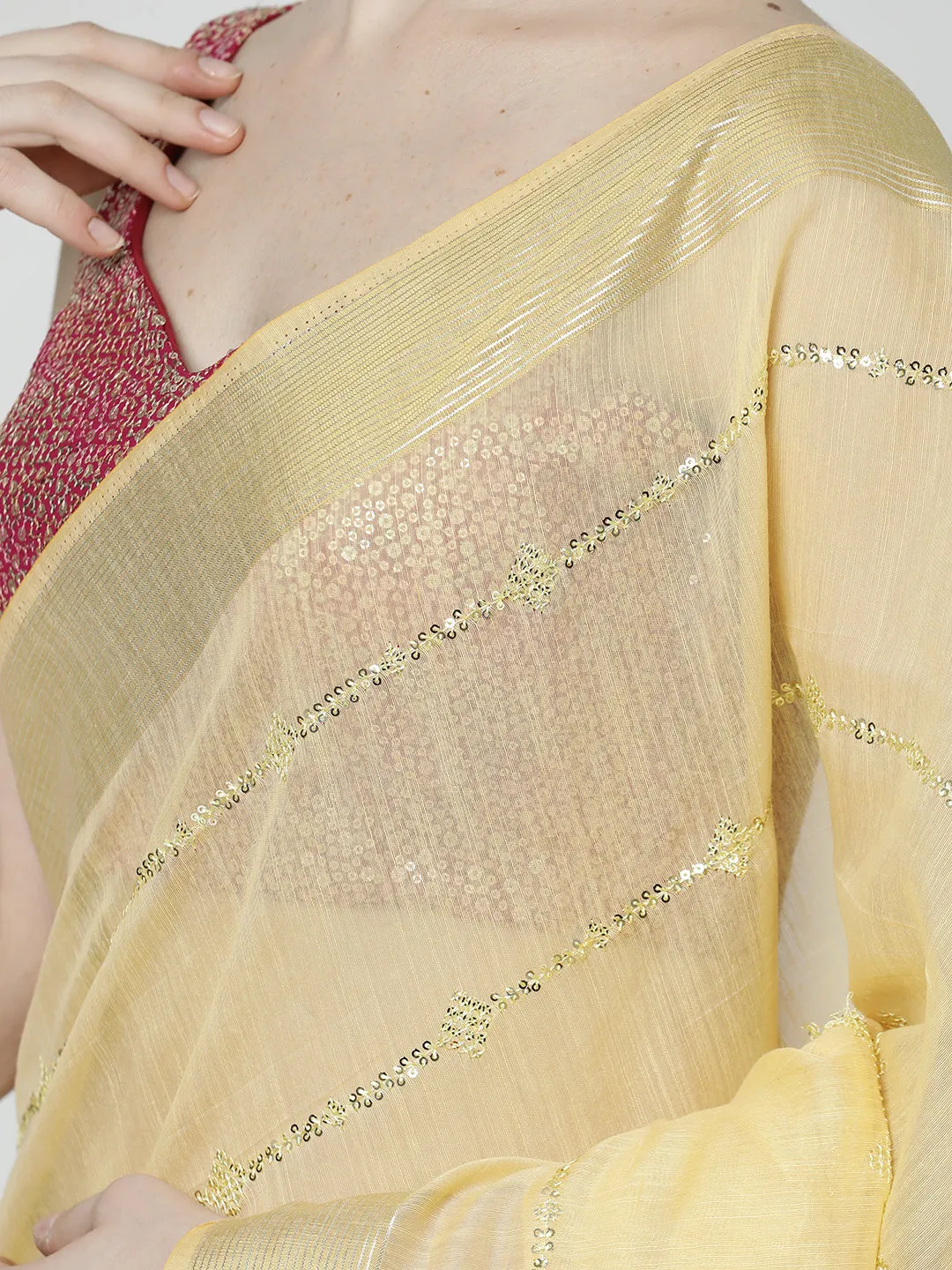 Cotton Blend Woven Design Embellished Saree