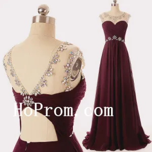 Crystal Beading Prom Dresses,Burgundy Prom Dress,Evening Dress