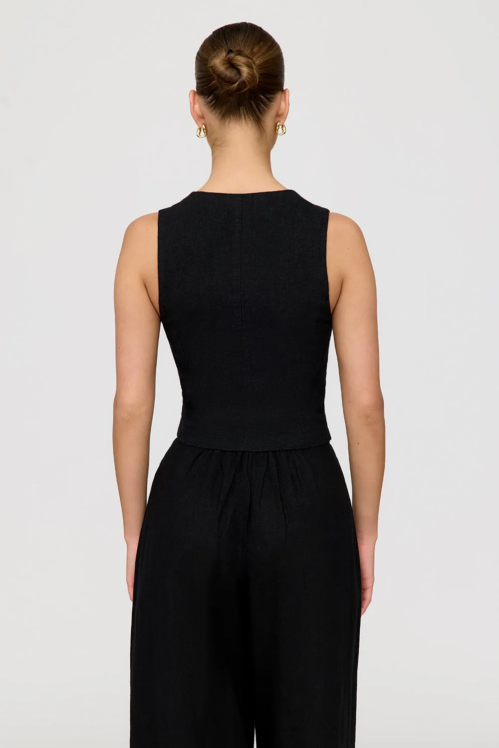 CYPRUS LINEN BLEND TAILORED WAISTCOAT - SHADOW BLACK