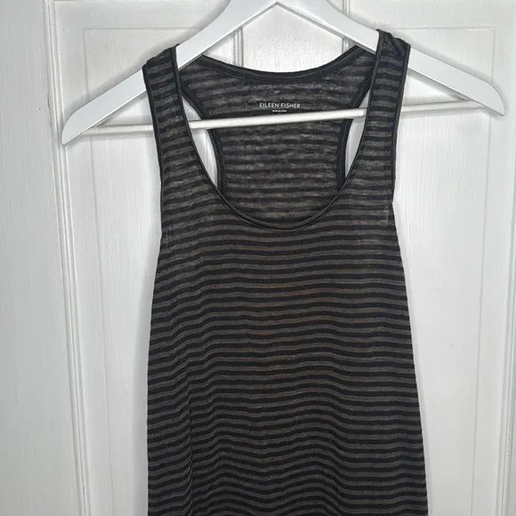 Eileen Fisher Lightweight Linen Midi Striped Sleeveless Tank Dress W1337 Sz S