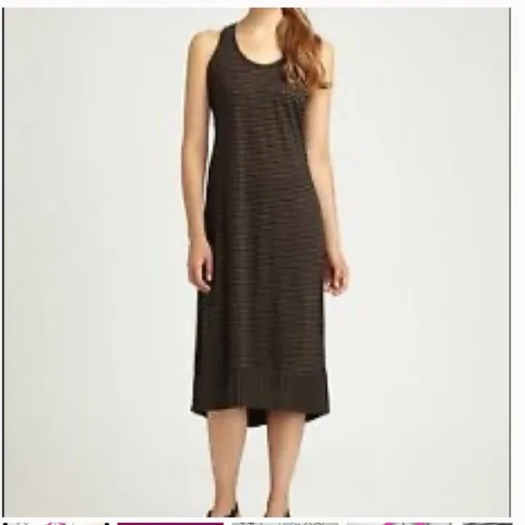 Eileen Fisher Lightweight Linen Midi Striped Sleeveless Tank Dress W1337 Sz S