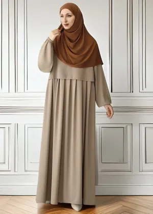 Elegant Taupe Pleated Abaya with Skirted Look