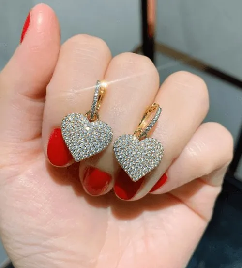 Elegant Temperament Heart-shaped Pave Drop Earrings