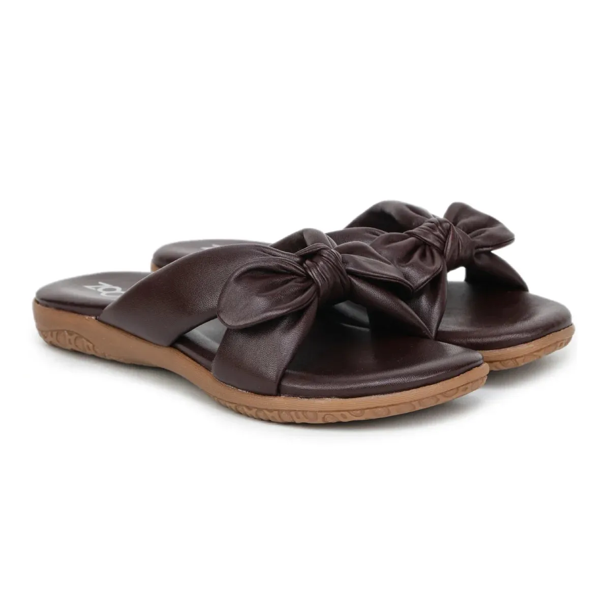 Elegant Women's Leather Slippers with Knot Tie Design L 135