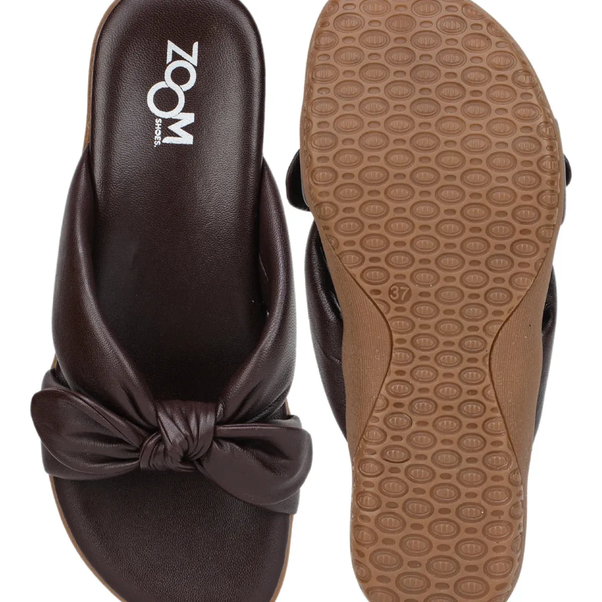 Elegant Women's Leather Slippers with Knot Tie Design L 135