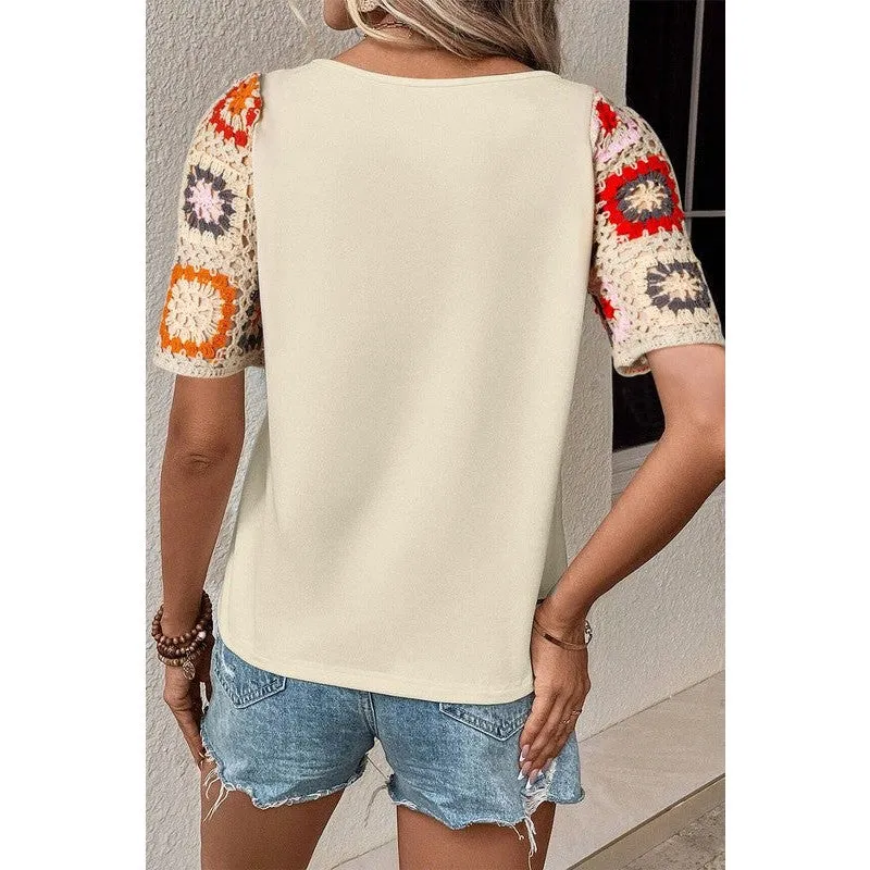 Floral Crochet Short Sleeve Top
