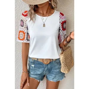 Floral Crochet Short Sleeve Top