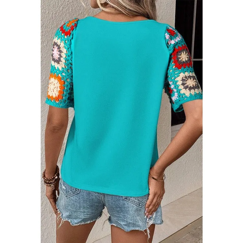 Floral Crochet Short Sleeve Top