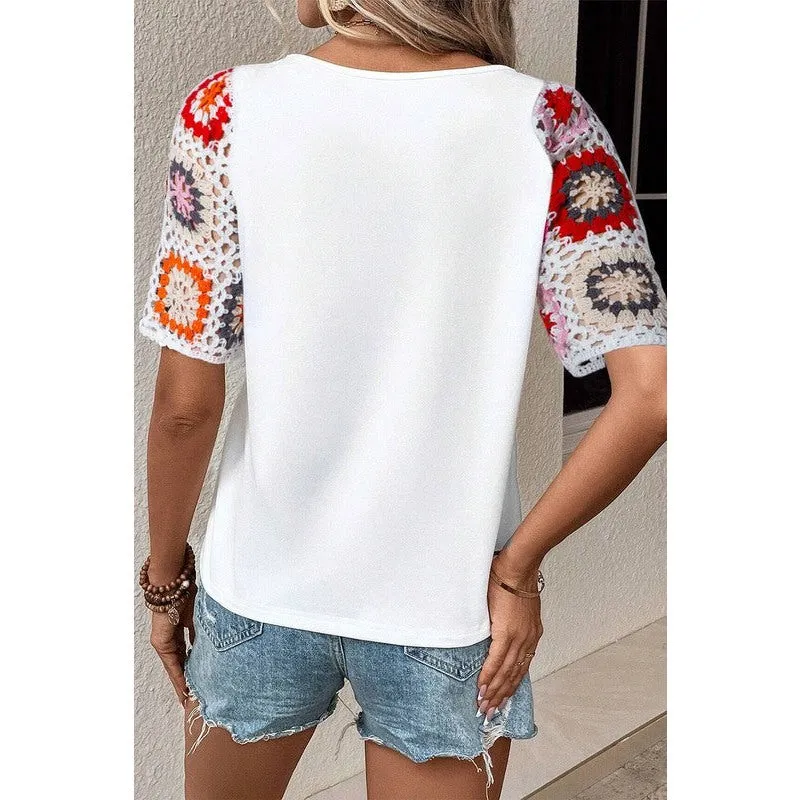 Floral Crochet Short Sleeve Top