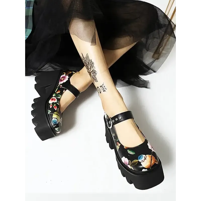 Floral Mary Jane Pumps for Y2K Style in Casual Soft Leather