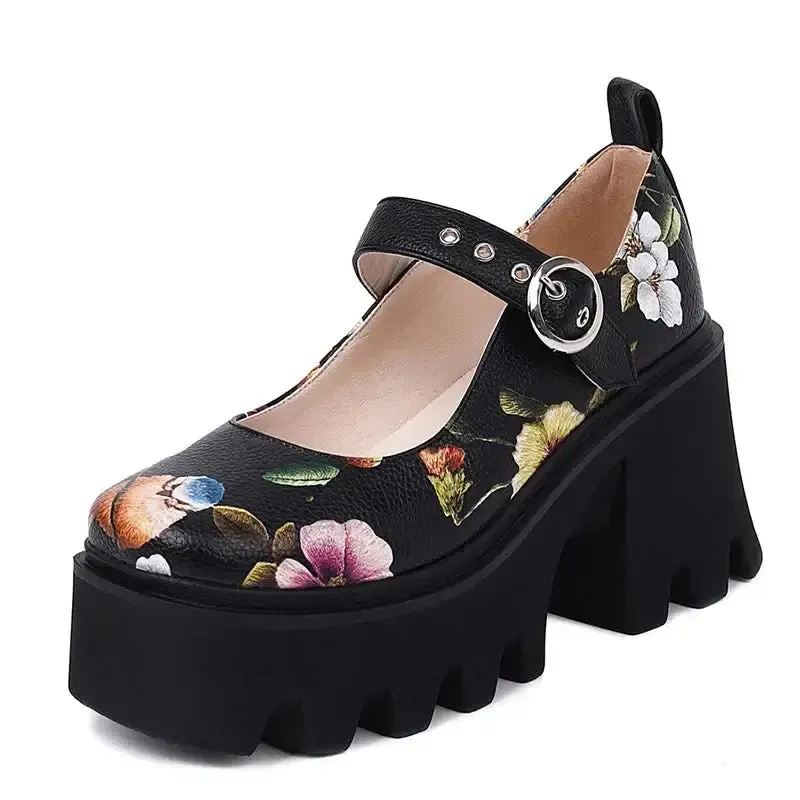 Floral Mary Jane Pumps for Y2K Style in Casual Soft Leather