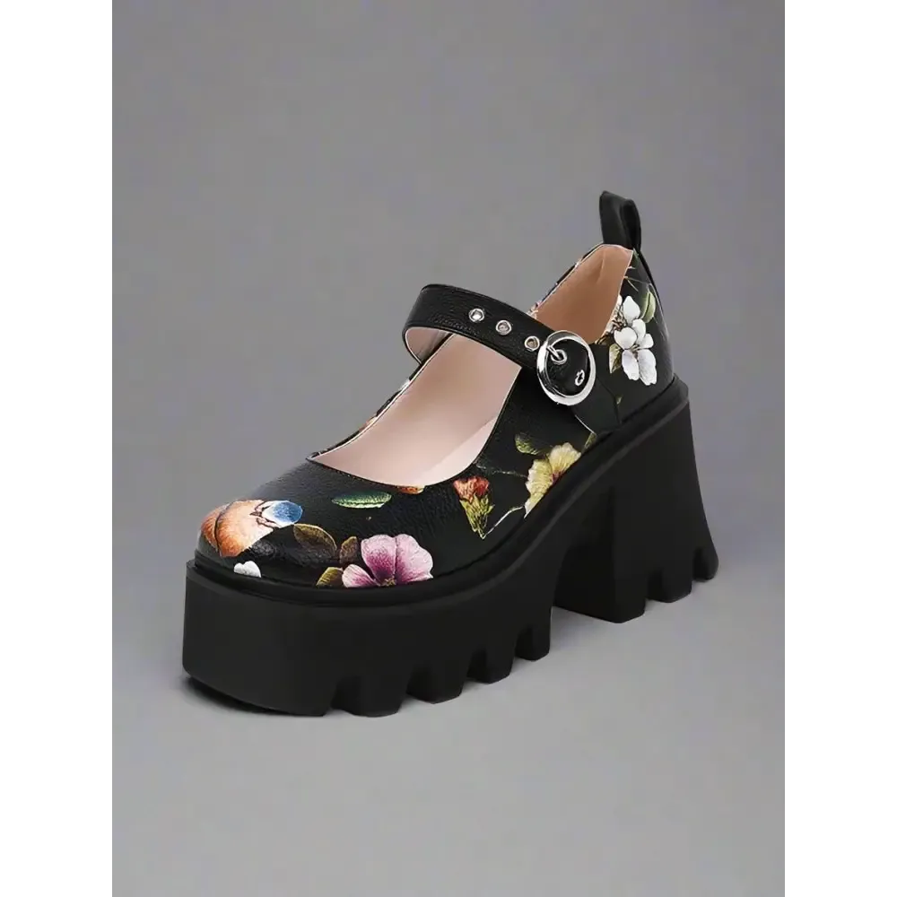 Floral Mary Jane Pumps for Y2K Style in Casual Soft Leather