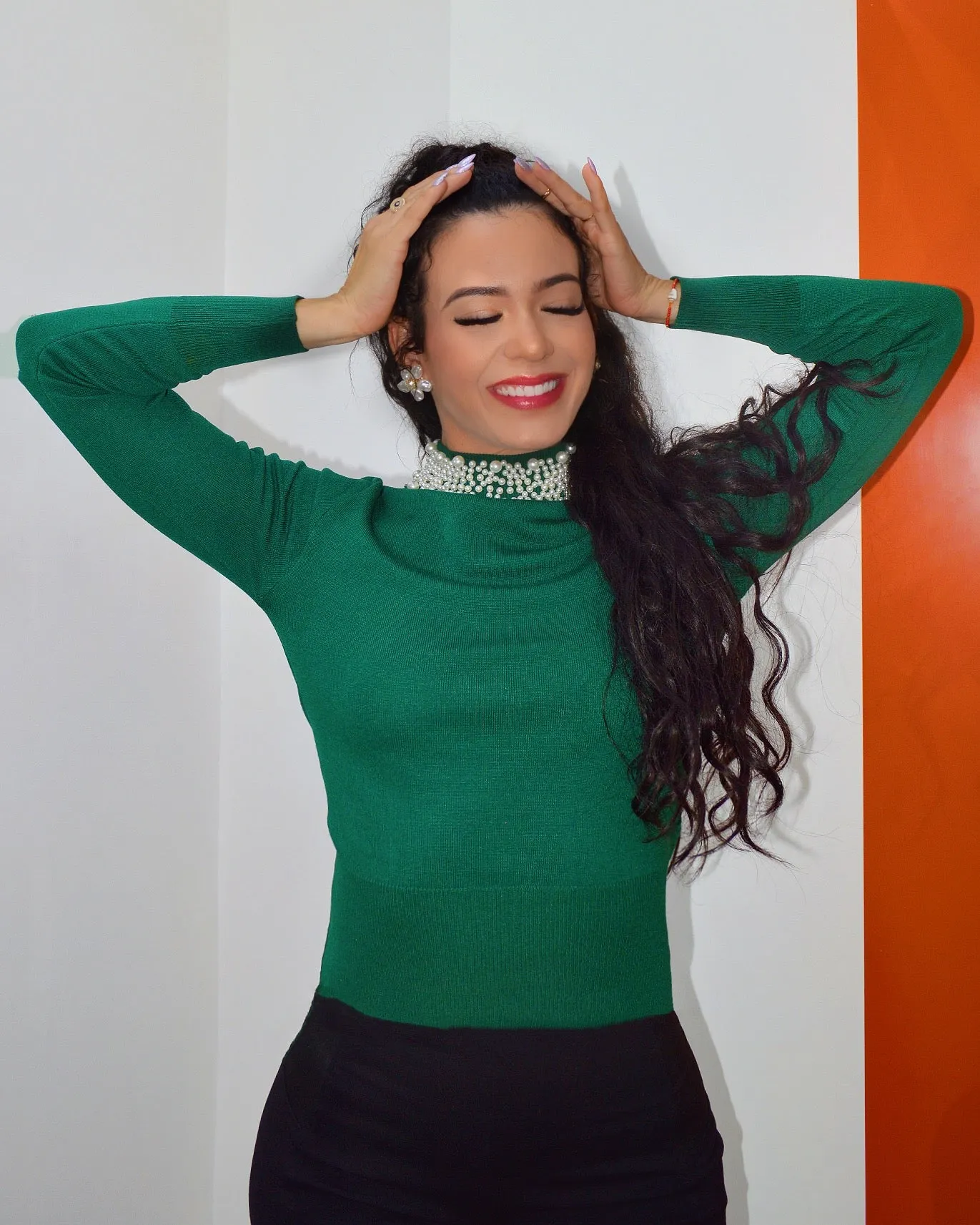 For the Love Of Pearls Emerald Green Sweater