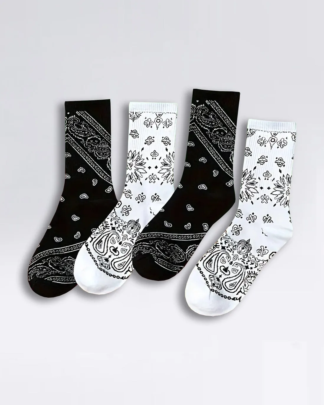 Free (2 Pack) Bandana paisley Mid Tube Socks, 1 White Pair   1 Black Pair