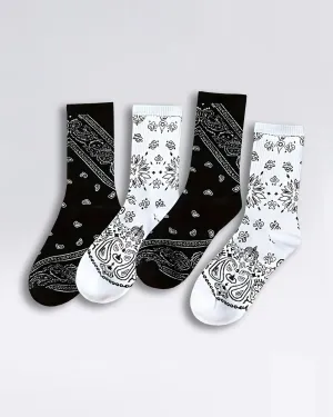 Free (2 Pack) Bandana paisley Mid Tube Socks, 1 White Pair   1 Black Pair