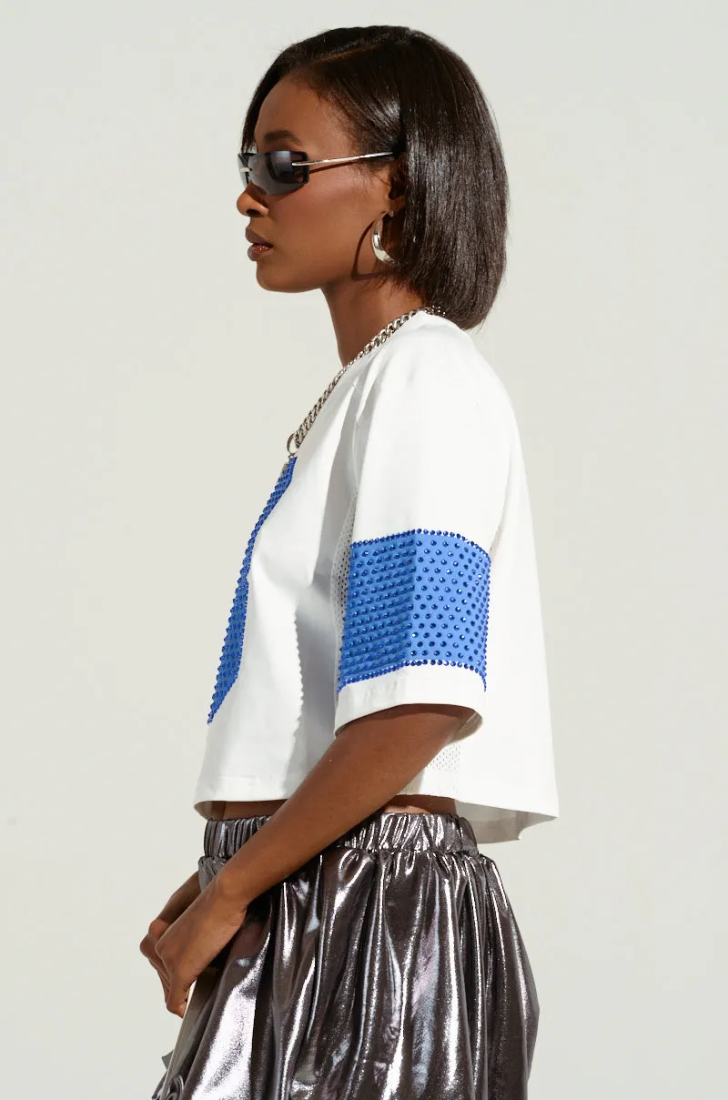 FRONT RUNNER RHINESTONE EMBELLISHED CROPPED TSHIRT