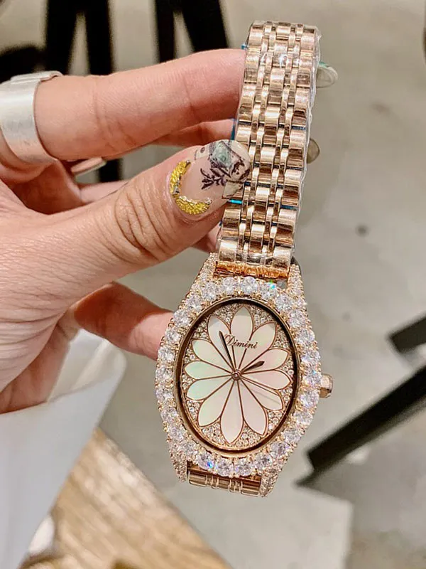 Full Diamond Oval Stainless Steel Watch